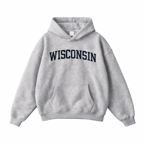 Collection 1 Wisconsin Oversize Fleeced Hoodie - Flower Gray front