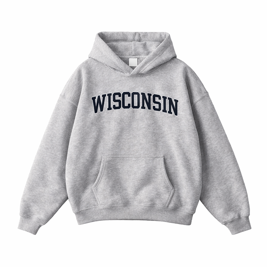 Collection 1 Wisconsin Oversize Fleeced Hoodie - Flower Gray front