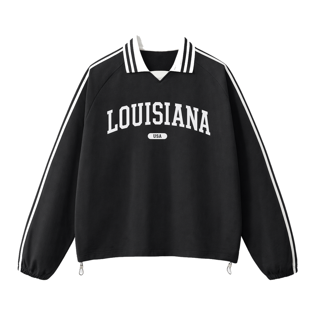Collection 4 Louisiana Contrast Striped Lapel Collar Sweatshirt - Black front