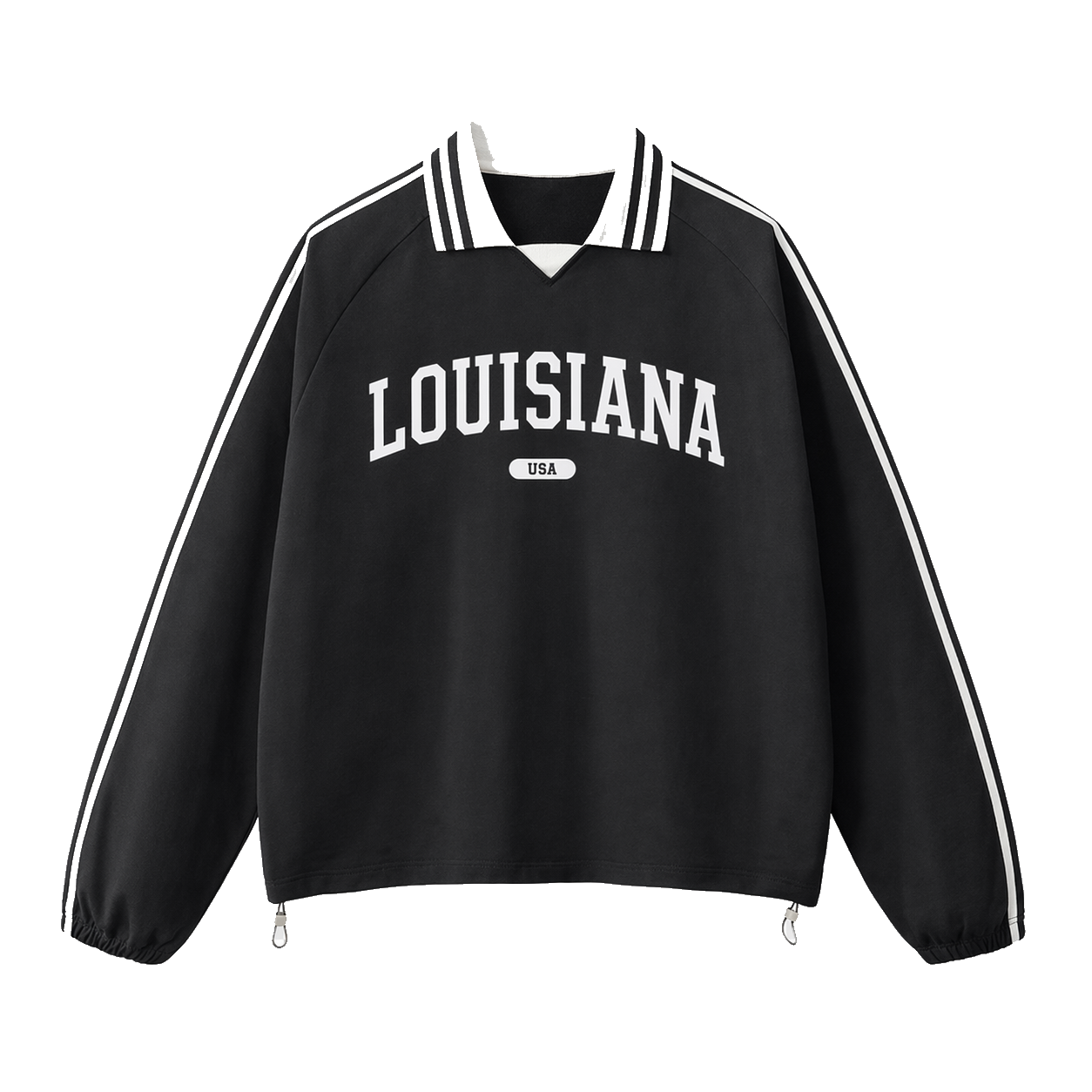 Collection 4 Louisiana Contrast Striped Lapel Collar Sweatshirt - Black front