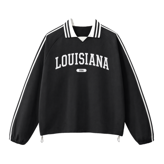 Collection 4 Louisiana Contrast Striped Lapel Collar Sweatshirt - Black front