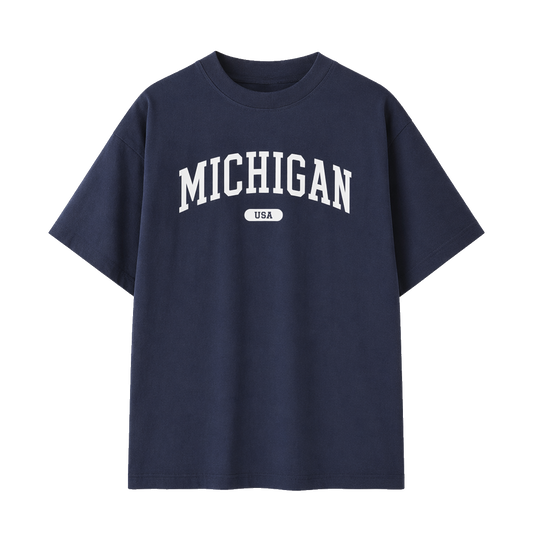 Collection 4 Michigan Essential Cotton T-Shirt - Navy Blue front