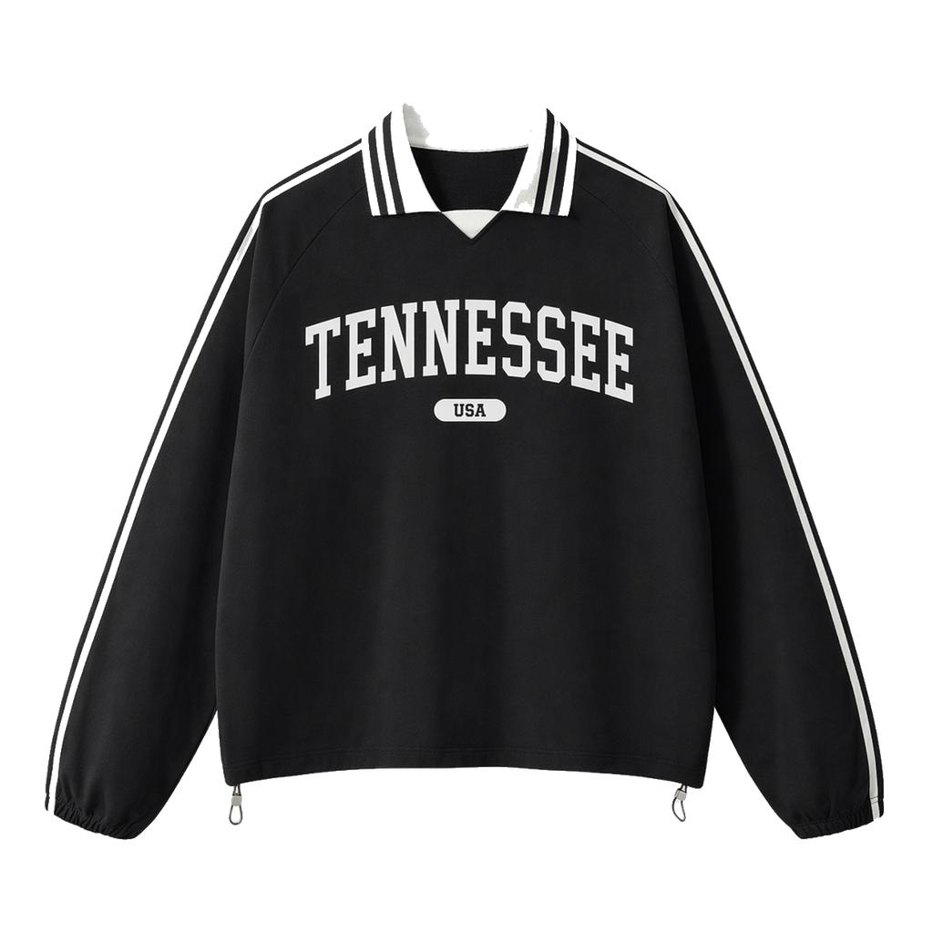 Collection 4 Tennessee Contrast Striped Lapel Collar Sweatshirt - Black front
