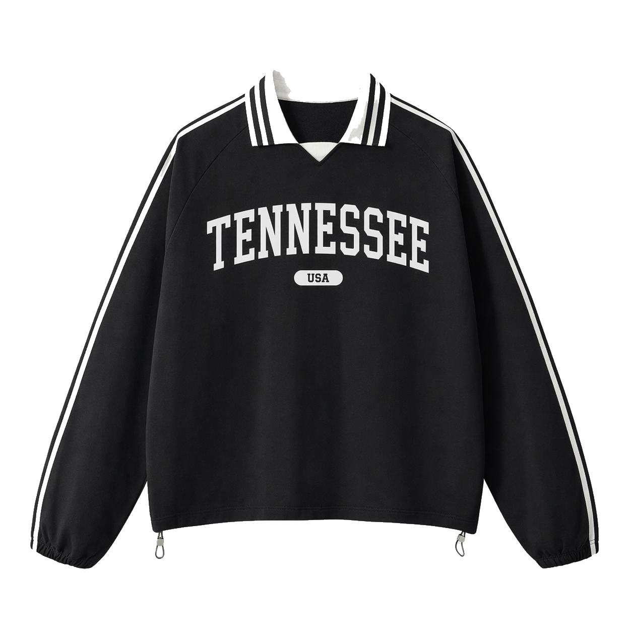 Collection 4 Tennessee Contrast Striped Lapel Collar Sweatshirt - Black front