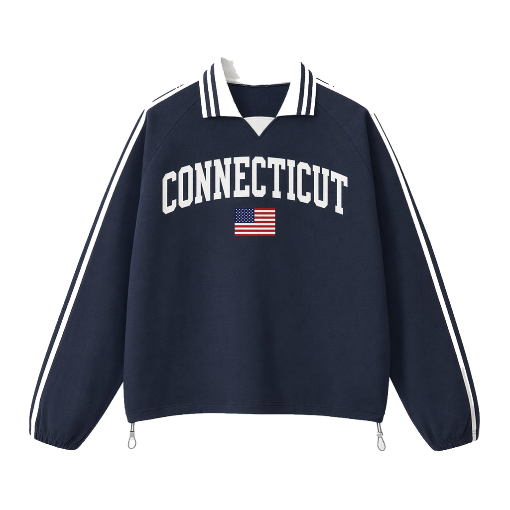 Collection 2 Connecticut Contrast Striped Lapel Collar Sweatshirt - Royal Blue front
