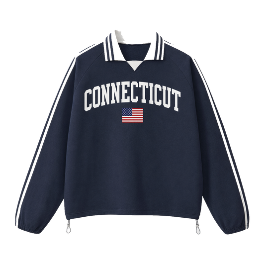 Collection 2 Connecticut Contrast Striped Lapel Collar Sweatshirt - Royal Blue front