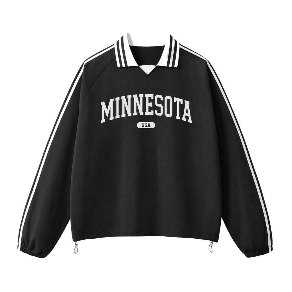 Collection 4 Minnesota Contrast Striped Lapel Collar Sweatshirt - Black front