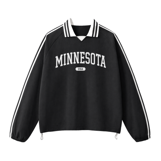 Collection 4 Minnesota Contrast Striped Lapel Collar Sweatshirt - Black front