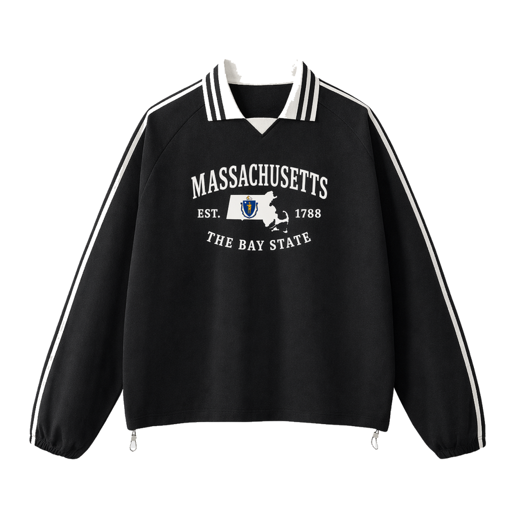 Collection 8 Massachusetts Contrast Striped Lapel Collar Sweatshirt - Black front