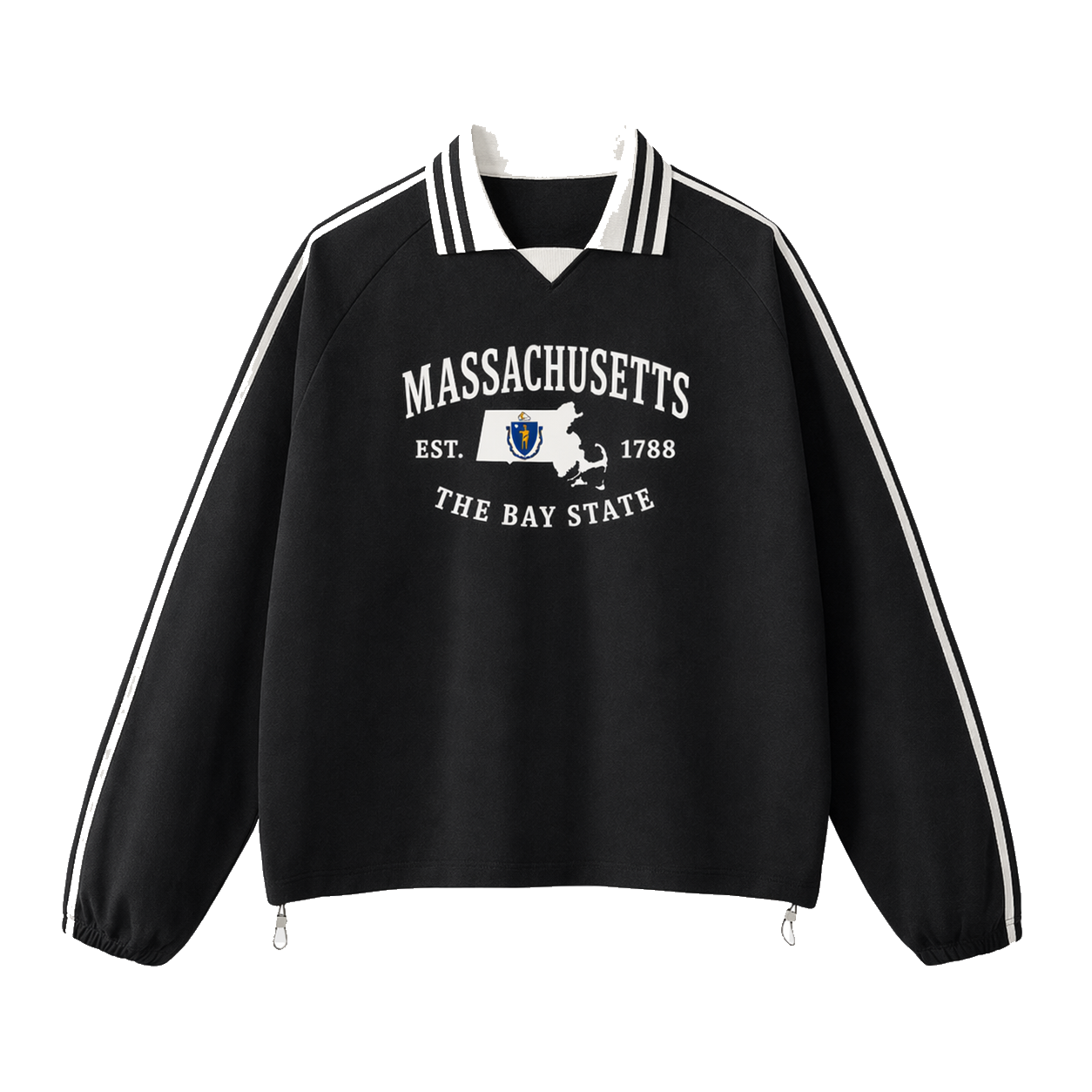 Collection 8 Massachusetts Contrast Striped Lapel Collar Sweatshirt - Black front