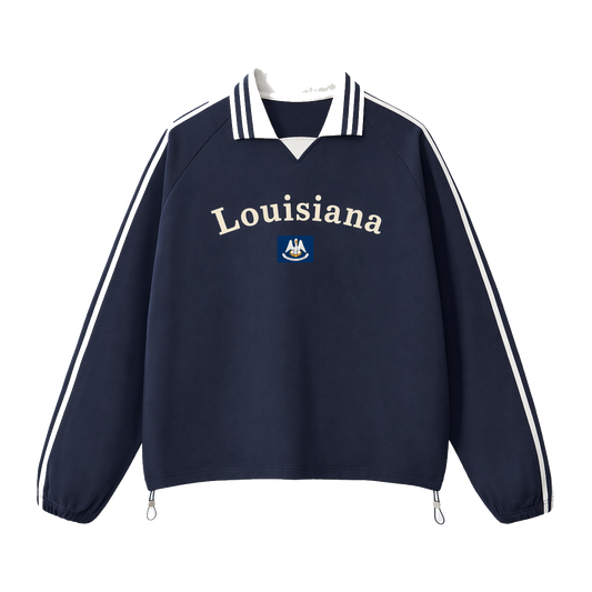 Collection 6 Louisiana Contrast Striped Lapel Collar Sweatshirt - Royal Blue front