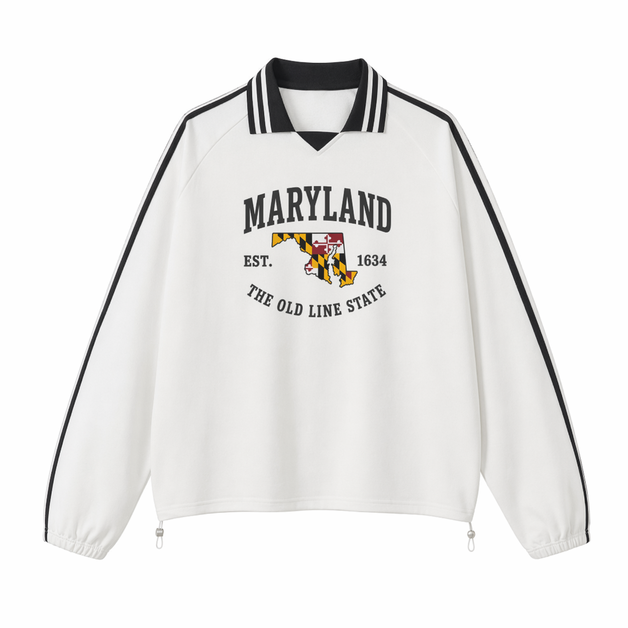Collection 8 Maryland Contrast Striped Lapel Collar Sweatshirt - White front