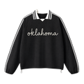 Collection 3 Oklahoma Contrast Striped Lapel Collar Sweatshirt - Black front