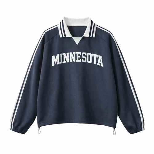 Collection 1 Minnesota Contrast Striped Lapel Collar Sweatshirt - Royal Blue front