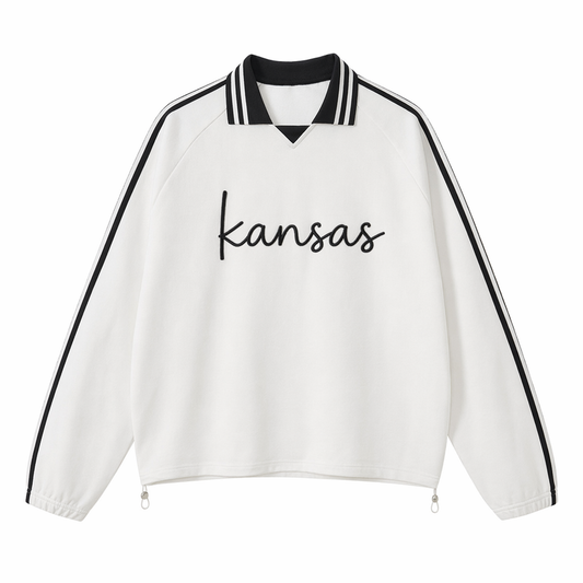 Collection 3 Kansas Contrast Striped Lapel Collar Sweatshirt - White front