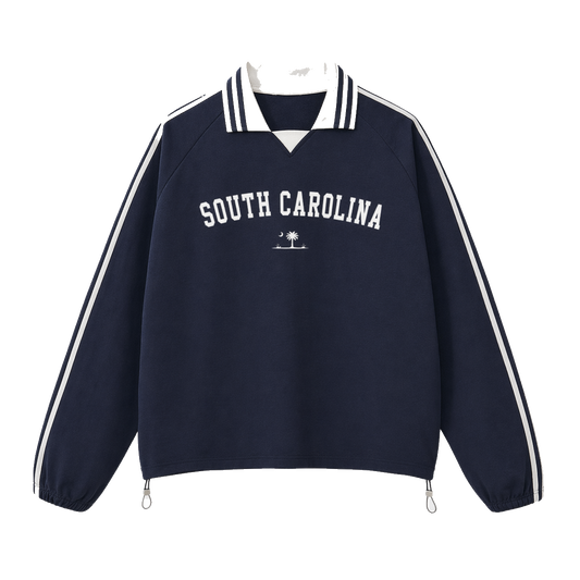 Collection 9 South Carolina Contrast Striped Lapel Collar Sweatshirt - Royal Blue front