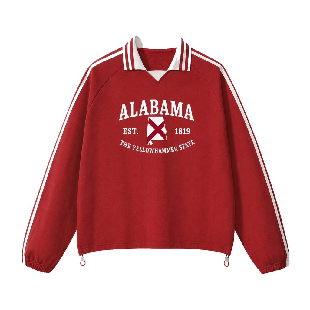 Collection 8 Alabama Contrast Striped Lapel Collar Sweatshirt - Red front