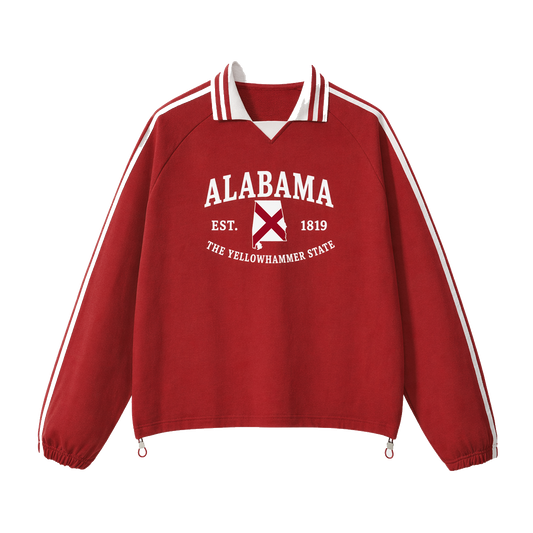 Collection 8 Alabama Contrast Striped Lapel Collar Sweatshirt - Red front