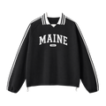 Collection 4 Maine Contrast Striped Lapel Collar Sweatshirt - Black front