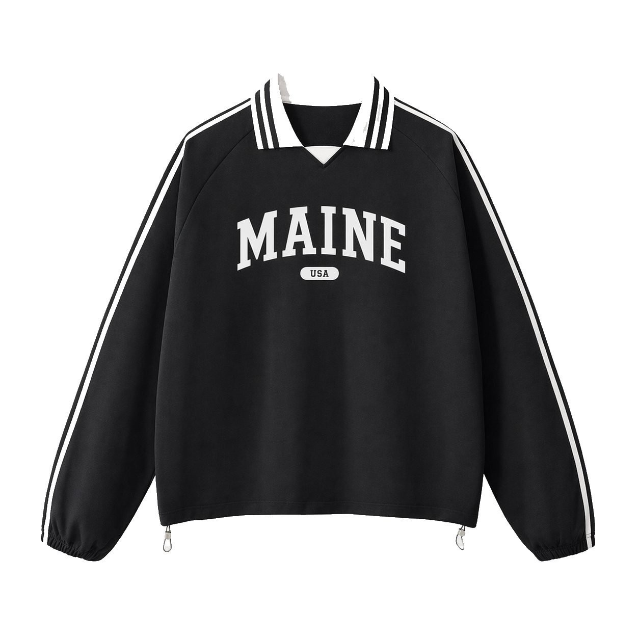 Collection 4 Maine Contrast Striped Lapel Collar Sweatshirt - Black front