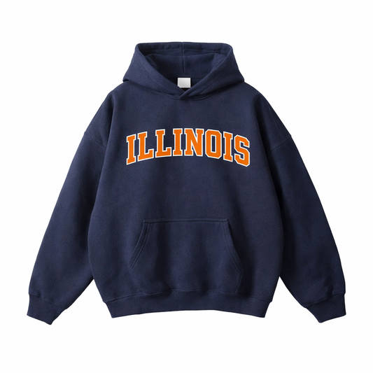 Collection 1 Illinois Oversize Fleeced Hoodie - Navy Blue front