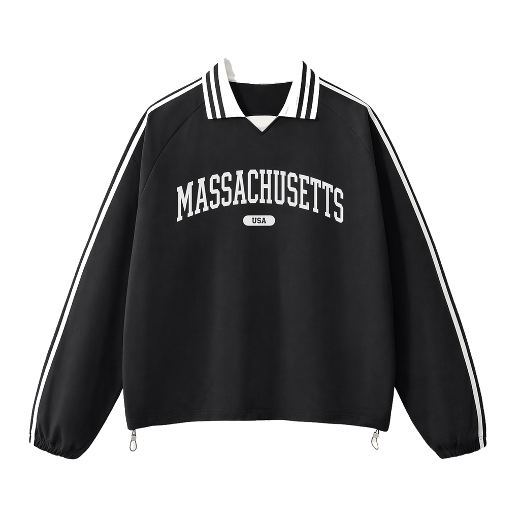 Collection 4 Massachusetts Contrast Striped Lapel Collar Sweatshirt - Black front