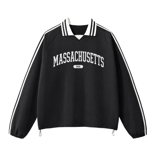 Collection 4 Massachusetts Contrast Striped Lapel Collar Sweatshirt - Black front