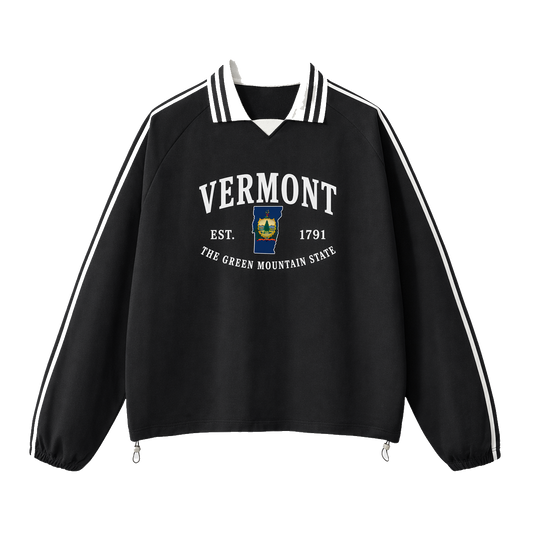 Collection 8 Vermont Contrast Striped Lapel Collar Sweatshirt - Black front