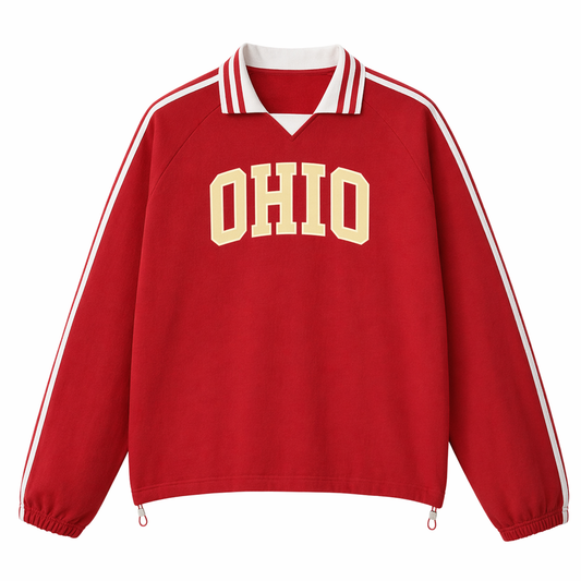 Collection 1 Ohio Contrast Striped Lapel Collar Sweatshirt - Red front
