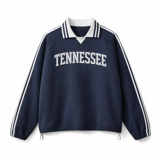 Collection 1 Tennessee Contrast Striped Lapel Collar Sweatshirt - Royal Blue front