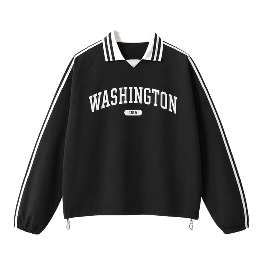 Collection 4 Washington Contrast Striped Lapel Collar Sweatshirt - Black front