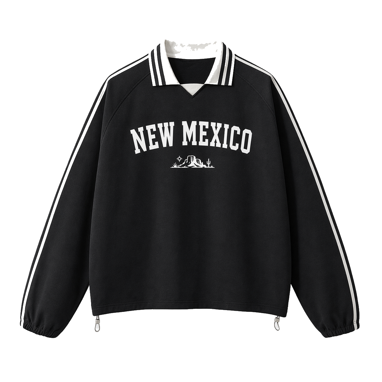 Collection 9 New Mexico Contrast Striped Lapel Collar Sweatshirt - Black front