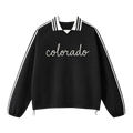 Collection 3 Colorado Contrast Striped Lapel Collar Sweatshirt - Black front