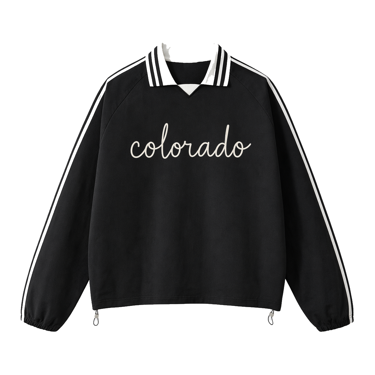 Collection 3 Colorado Contrast Striped Lapel Collar Sweatshirt - Black front