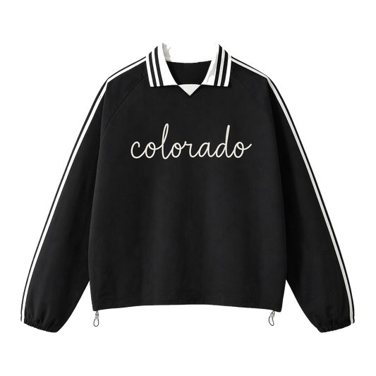Collection 3 Colorado Contrast Striped Lapel Collar Sweatshirt - Black front