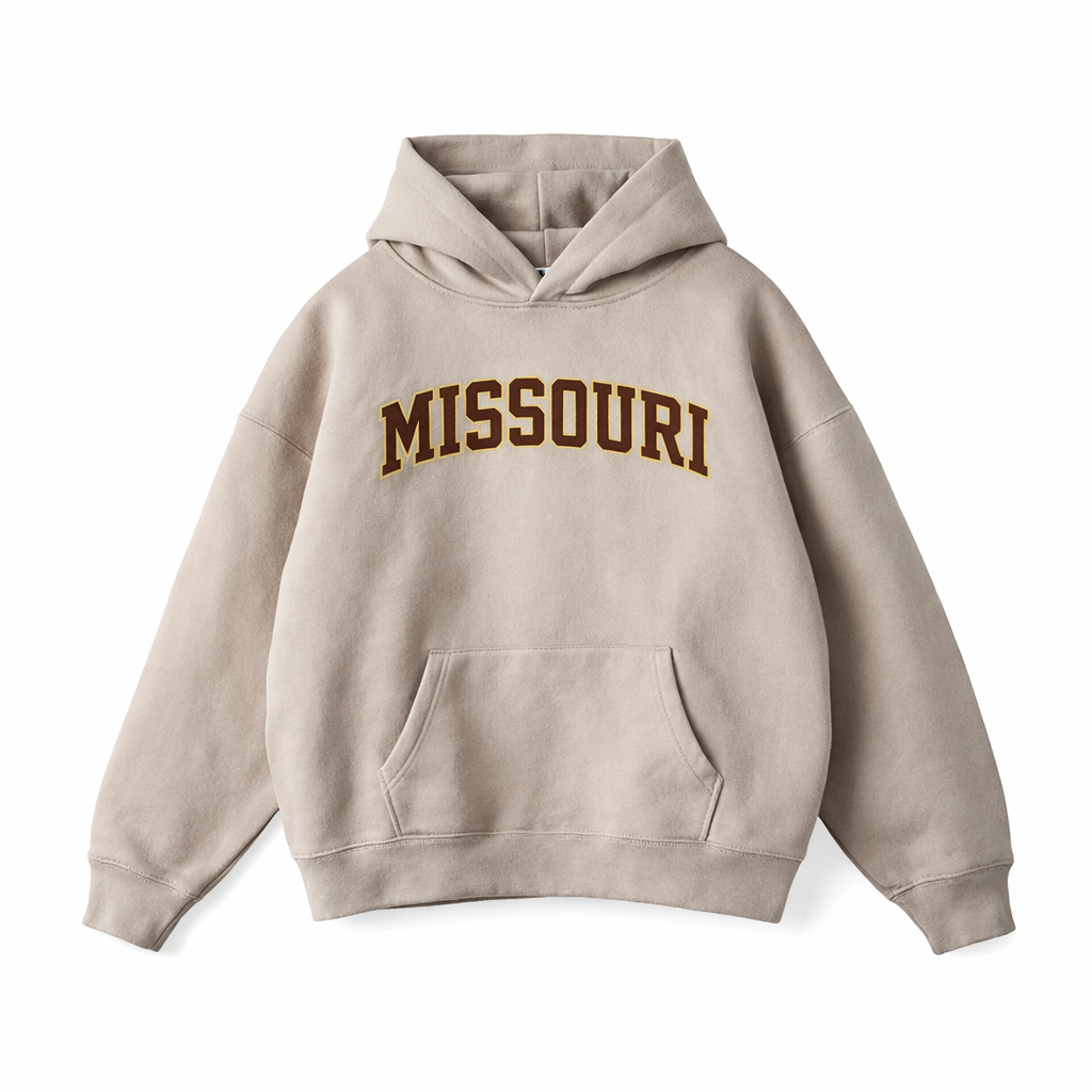 Collection 1 Missouri Oversize Fleeced Hoodie - Gray Apricot front