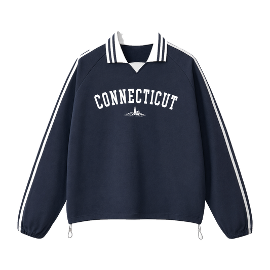 Collection 9 Connecticut Contrast Striped Lapel Collar Sweatshirt - Royal Blue front