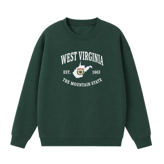 Collection 8 West Virginia Essential Heavyweight Crewneck Sweatshirt - Dark Green front
