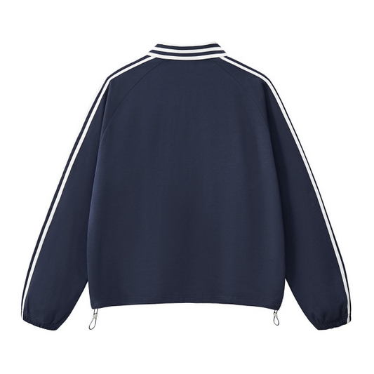 Collection 9 New York Contrast Striped Lapel Collar Sweatshirt - Royal Blue behind