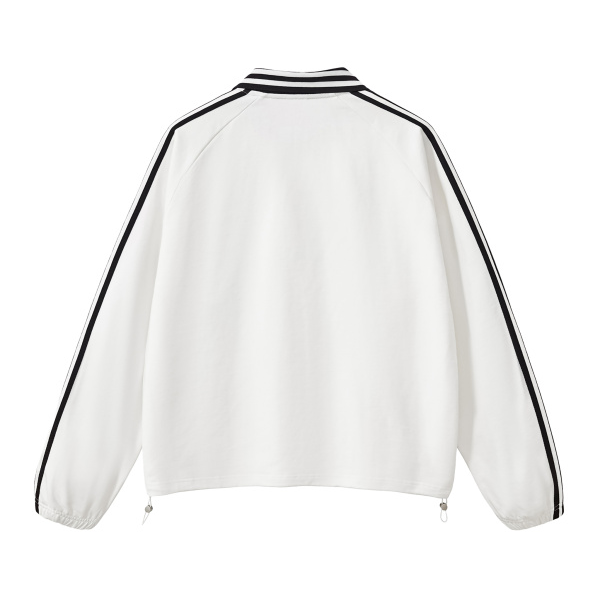 Collection 8 New York Contrast Striped Lapel Collar Sweatshirt - White behind