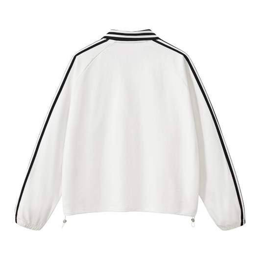 Collection 3 Ohio Contrast Striped Lapel Collar Sweatshirt - White behind